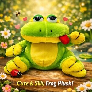 Vintage Green Frog Plush 5" Stuffed Animal Tongue Out Cute Toy Collectible